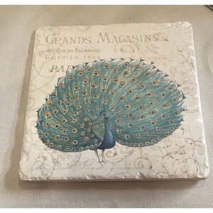 Grands Magasins Colorful Peacock Bird Ceramic Tile Trivet 6 Inch Decor Art‎